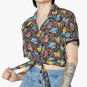 Spencer’s Vibrant Mushroom Button Down Top Size Small Weirdcore Kidcore Casual